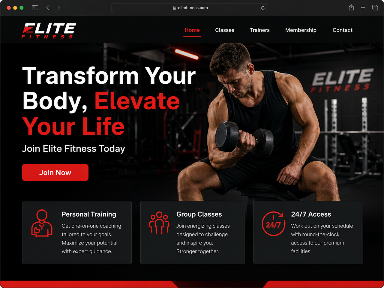 Elite Fitness — Fitnessstudio Website-Konzept
