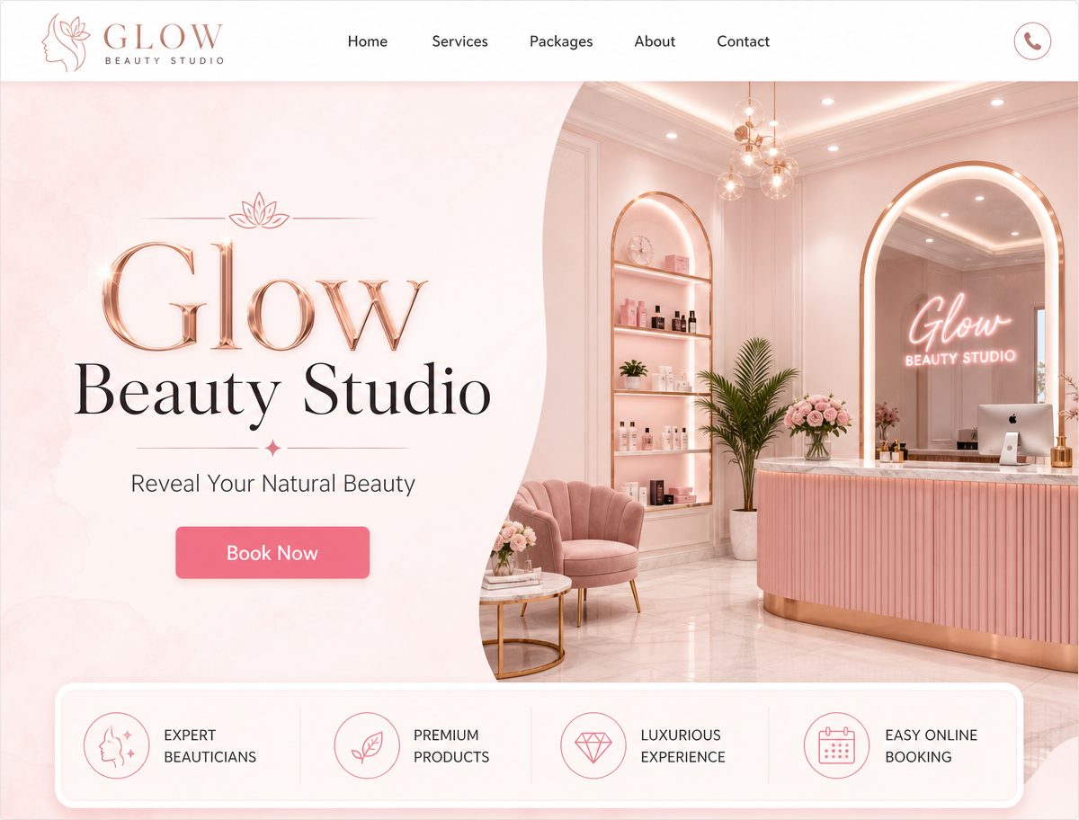 Glow Beauty Studio — Beauty Salon Website-Konzept